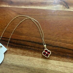 Red stone clover necklace